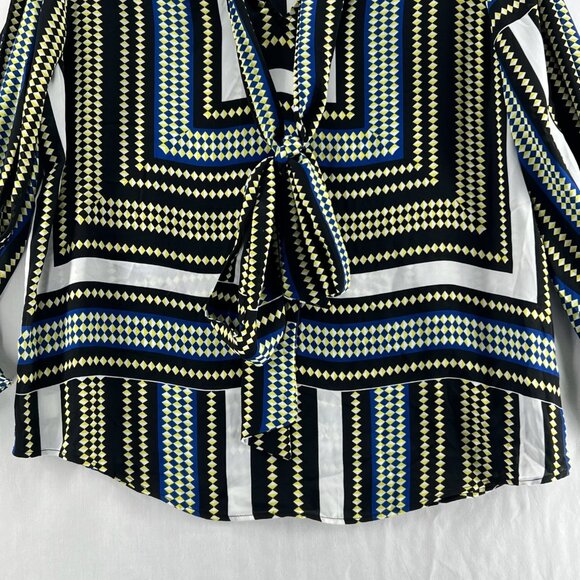 7th Avenue New York & Co Tie-Neck Top Womens XL Long Sleeve Geometric Multicolor - Picture 6 of 13